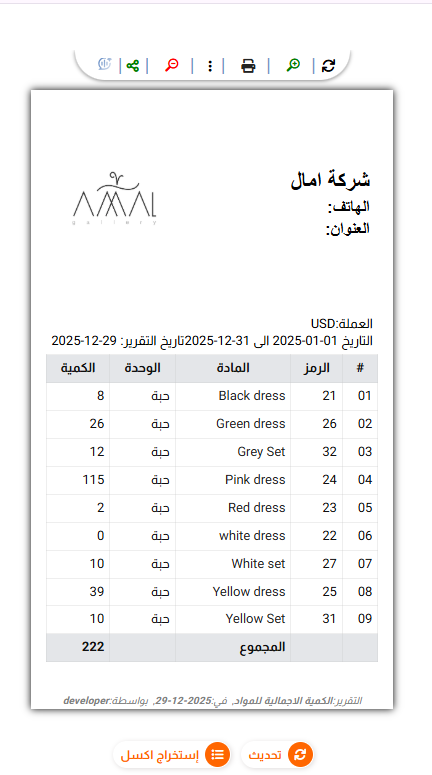 كمية المواد